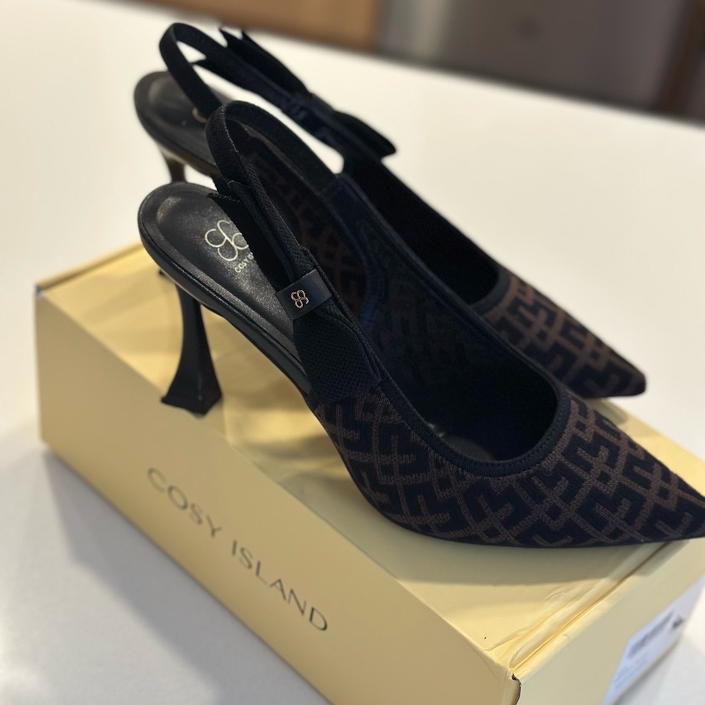 Cosy Island Black and Brown Patterned Heels